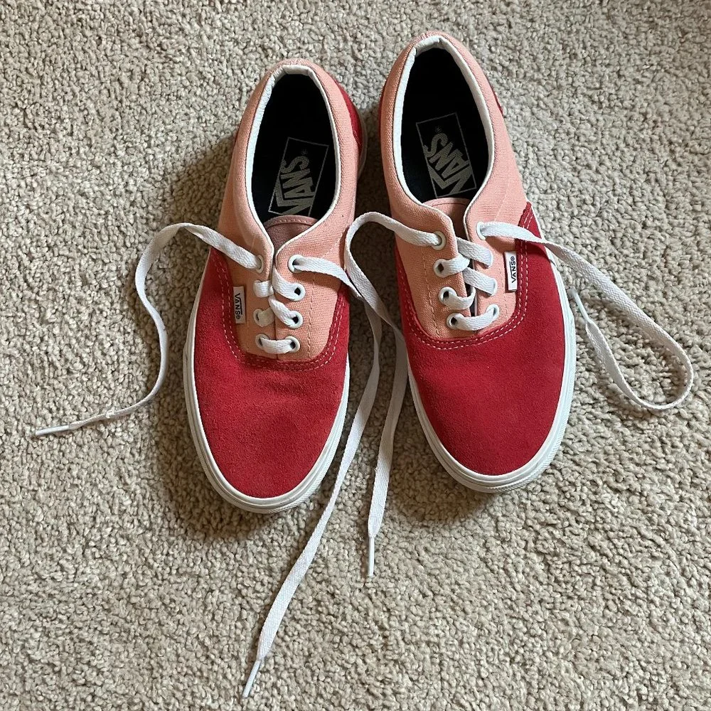 Madewell x Vans | Size 6.5 | Poppy Red Suede & Coral Peach Canvas | Gently Used - Picture 3 of 11